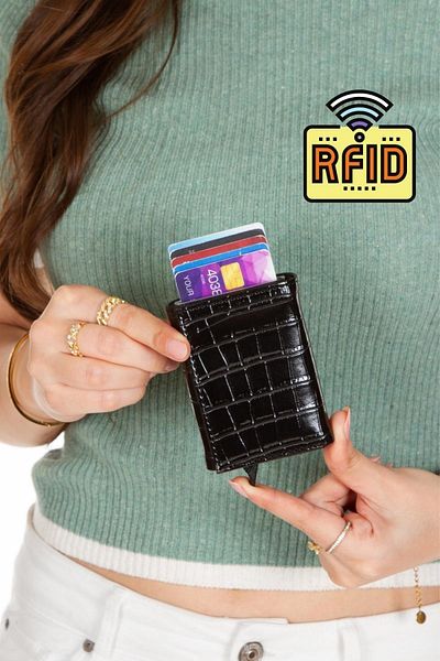 Linatigers Crocodile Crocodile Patterned Premium Aluminum Mechanism Wallet Card Holder Lt-5321