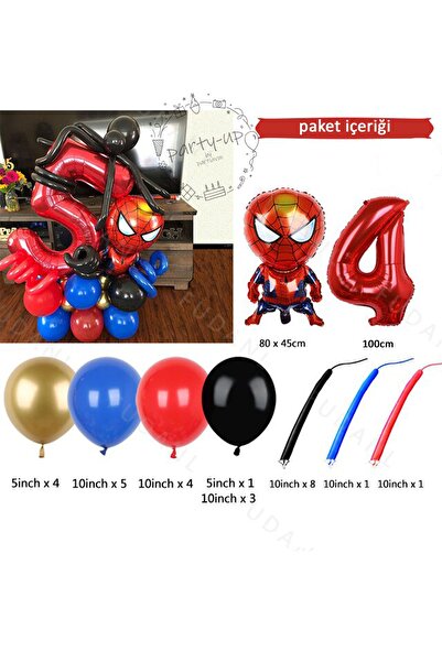 PARTİAVM Spiderman Örümcekadam Balon Karşılama Seti ( 1-9 Yaş Kırmızı Rakam B...