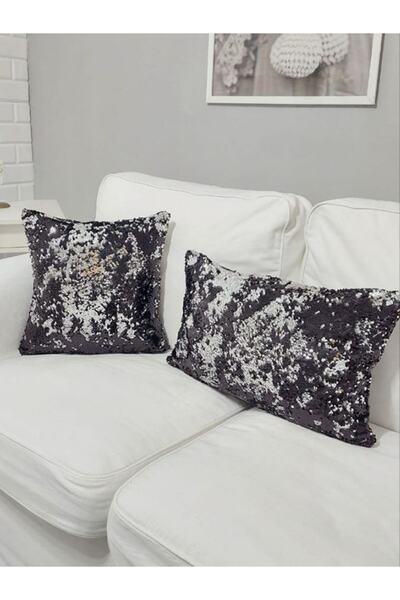 Körfez Kırlent 5mm Pul Payetli Kalın Çift Renkli Kumaş Kırlent Kılıfı 2 Li Set