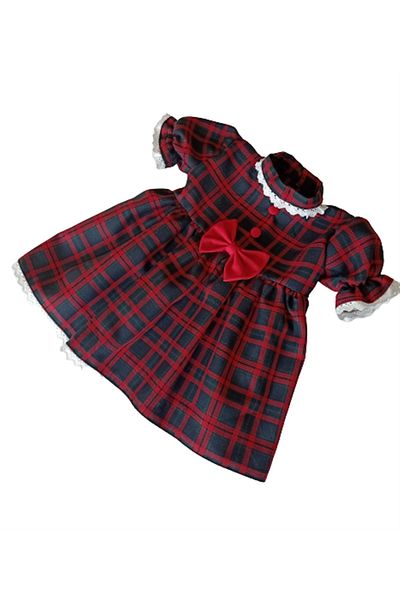moms and babies Girl's Baby Vintage Dress Red Plaid Scalloped Dress 0-5 Years