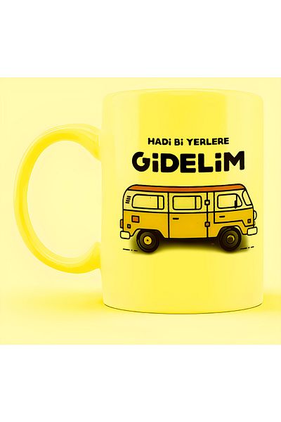 GünayStore Yellow Color Let's Go Somewhere Motto Mug 300 Ml