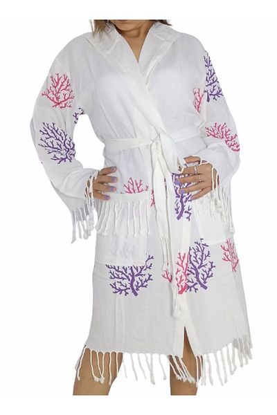 Nevin Acar Μπουρνούζι Peshtemal από μπαμπού με στάμπα Plum Coral Luxury
