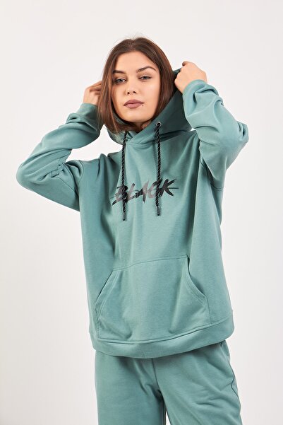 Moda Tuğram Світло-зелена оверсайз-футболка з капюшоном