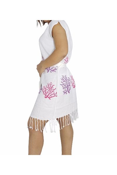 Nevin Acar Μπουρνούζι παραλίας με στάμπα Plum Coral Luxury Petemal Pareo