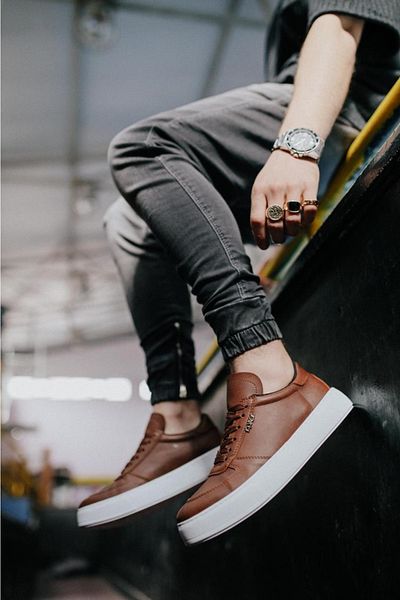 KN Fashion Mp666 Bt Laced Ортопедични Мъжки Маратонки с Висока/дебела Подметка, Кафяви