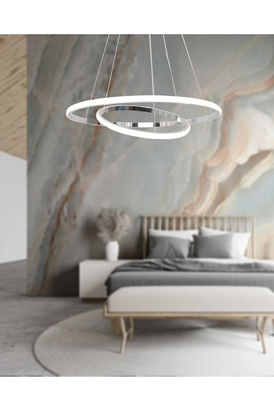 TT AYDINLATMA Tt300-2 Kr Ring - 2-Piece Chrome LED Chandelier (Daylight)