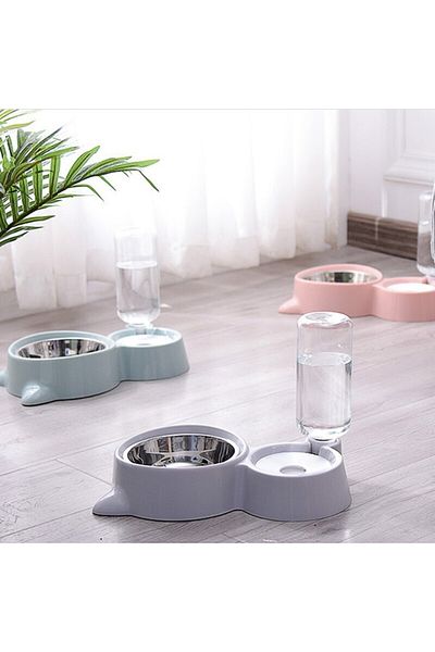TechnoSmart Cat Dog Food and Water Bowl with Bowl Automatic Water Dispenser Large Size Storage