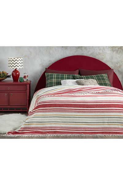 English Home Royal Stripe Glitter Cotton King Size Blanket 220X240 cm Red - Green