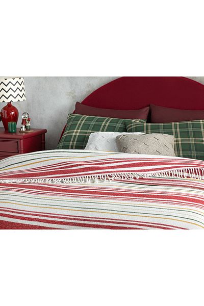 English Home Royal Stripe Glitter Cotton King Size Blanket 220X240 cm Red - Green