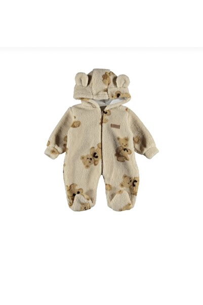 Canini Ayı Baskılı Kuzu Tulum, Peluş Kışlık Bebek Tulum Unisex