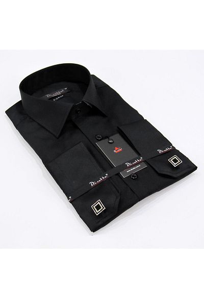 Dicotto Μαύρο ανδρικό πουκάμισο 8 Drop Micro Fabric Slim Fit με μανικετόκουμπα - 197-6