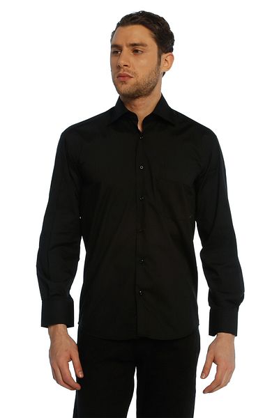 Dicotto Мъжка черна риза с класически крой и дълъг ръкав, едноцветна - 150-20