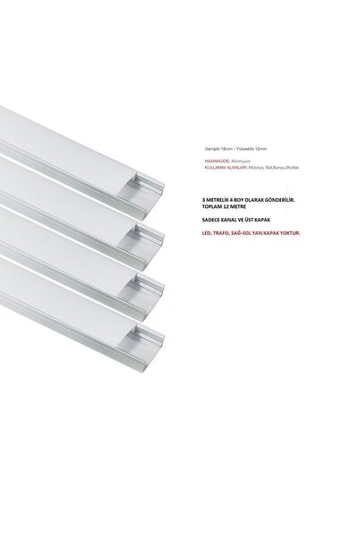 Sese 12mt Alüminyum Led Kanalı, Led Profili , Şerit Led Kanalı Boş Kasa 4x3 Metre 724080102