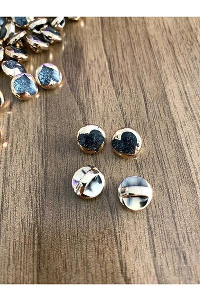 canan dizayn 11.5 Mm Gold Metalized Black Footed Button (20 PCS)