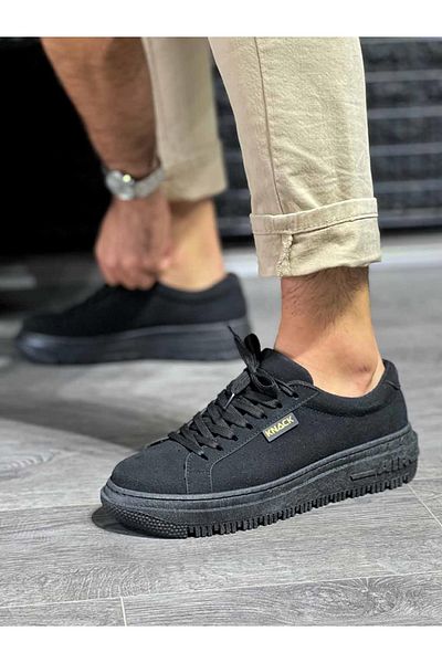 KN Fashion Mp225 St Lace-Up Suede Orthopedic High/Thick Sole Men's Sneaker Black