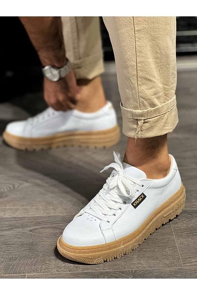 KN Fashion Mp225 Kt Lace Up Orthopedic High/Thick Sole Men's Sneaker White