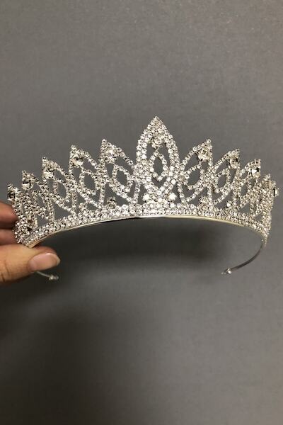 Hobigram Ασημί Χρώμα Zeyn Bridal Henna Crown – Κορώνα, Κρυστάλλινη Πέτρα, Κομψό Μοντέλο, Νυφικό Κορώνα, Αξεσουάρ Μαλλιών – Κορώνα