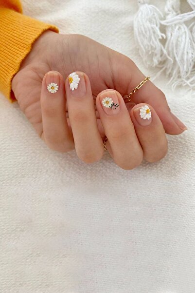 Flash Tattoos® Beyaz Papatya Ve Dallı Bahar Nail Art Süsü-tırnak Sticker