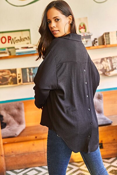 Olalook Dámská oversize košile s dlouhým zadkem a zapínáním na knoflíky GML-19001069