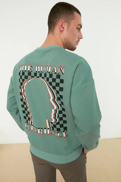 Trendyol Collection Mint Oversize/Wide Cut potištěná mikina bez šárky TMNAW22SW0417