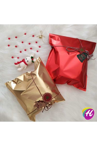 BossPack Метализирана лентирана (10x12 см) желатинова подаръчна торбичка (50 броя) - Цветна подаръчна торбичка