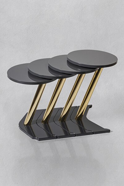 Veys Sehpa 4 Lü Gold Dünya Zigon Sehpa - Füme