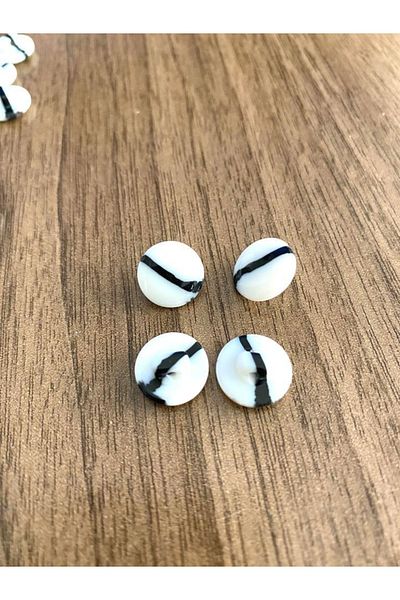 canan dizayn Black and White Polyester Button with 12.5 mm Marble Pattern Legs(25 Pcs)