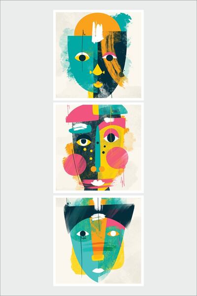 UNT Set de pictură din 3 piese cu măști africane boho moderne