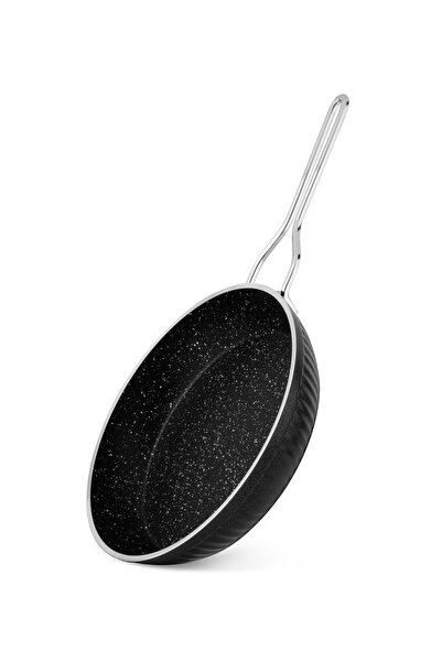 Lines Maya Indüksiyon Taban Granit Desenli Tava Metal Kulp 24 Cm - Siyah