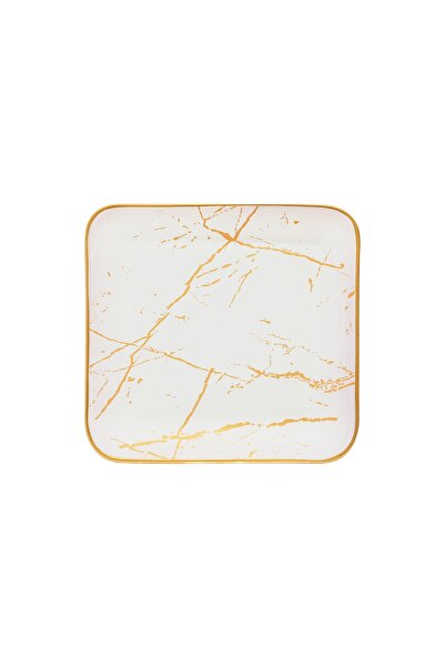 GÜRCÜGLASS Beyaz Mermer Kare Pasta Tabağı 18 Cm 6 Adet.