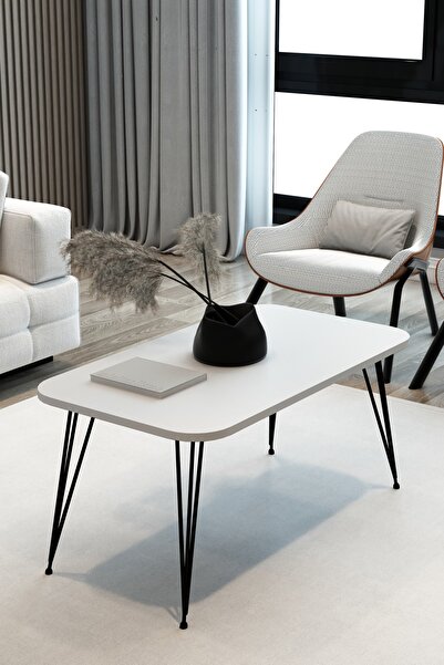 Modalanka Dikdörtgen Orta Sehpa Oval Kenar Dekoratif Sehpa Orta Sehpa Metal Tel Ayak Ahşap