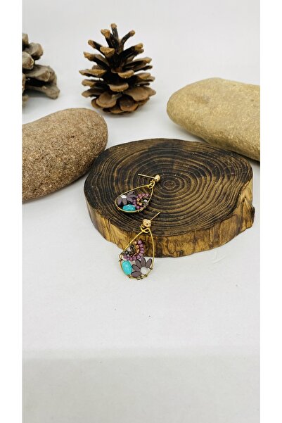 Porsuk Alternatif El Yapımı Etnik Otantik Örgü Boncuk Kadın Küpe