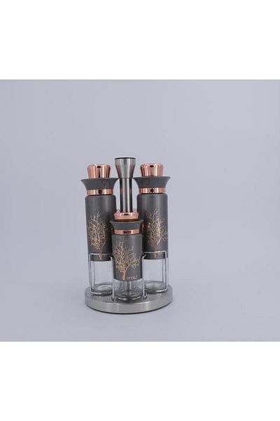 AROW 5 Piece Tree Pattern Luxury Spice Rack with Rotating Stand / Spice Set / Oil Vinegar