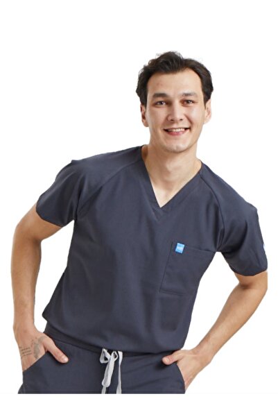 Wio Uniform Jogger- Erkek Likralı Koyu Gri Doktor Hemşire Cerrahi Üniforma Üst