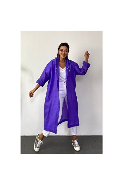 MİNİKS STORE Unisex Mor Kapüşonlu Çıtçıtlı Yağmurluk