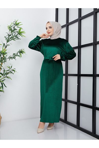 MÇmoda Velvet Length Pleated Dress