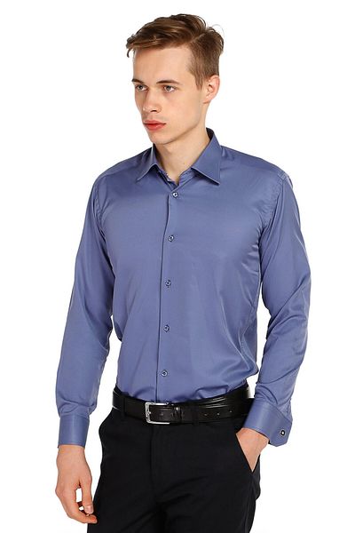 Dicotto Πουκάμισο Indigo Micro Fabric Slim Fit μονόχρωμο με μανικετόκουμπα - 201-5
