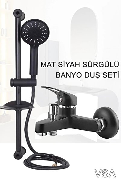 VSA Siyah Sürgülü Banyo Duş Seti Siyah Mix Banyo Bataryası Duş Seti