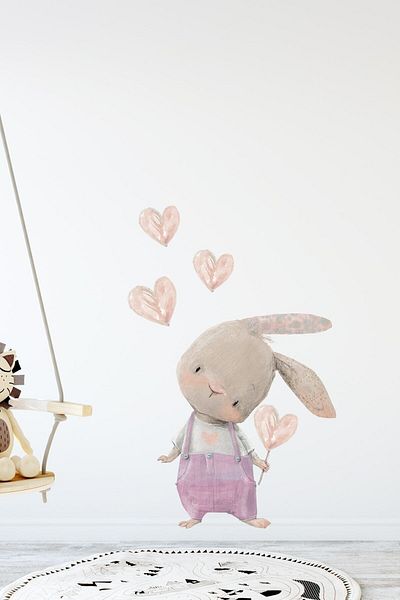 Piksel Grafik Σετ αυτοκόλλητα τοίχου Cute Heart Rabbit Pink Jumpsuit