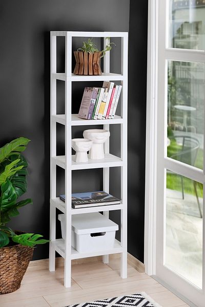 Pazarika Organizer 6 επιπέδων Πλαστική μονάδα ραφιών Λευκό, Βιβλιοθήκη, Μπάνιο, Ράφι κουζίνας. Σχάρα παπουτσιών