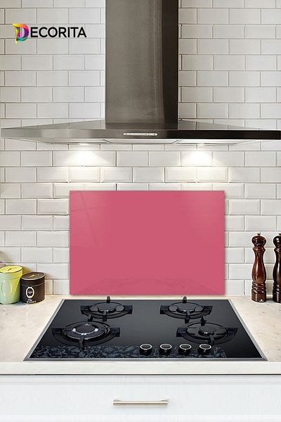 Decorita Protector de spate pentru aragaz din sticla |   Culoare uni - roz neon |   40 cm X 60 cm