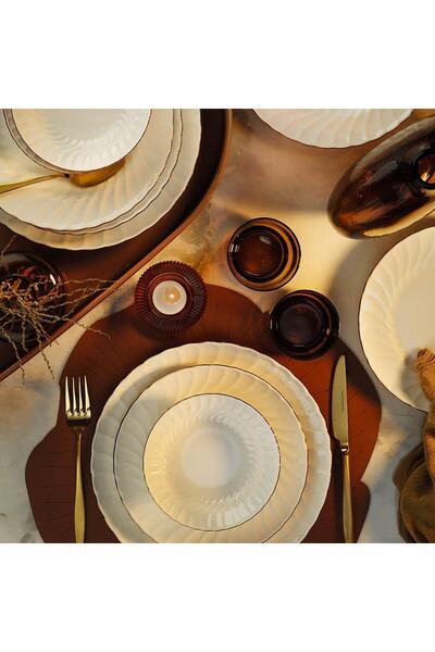 Kütahya Porselen Lilyum 24 Parça Yemek Takımı Bakır Fileli