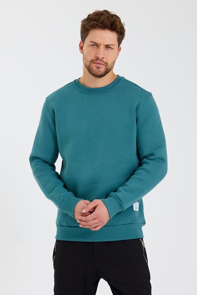 CLIPMAN Hanorac pentru bărbați, slim fit, cu gât turnut, pachet de 2, uni, neimprimate, cu 3 fire, alb, verde