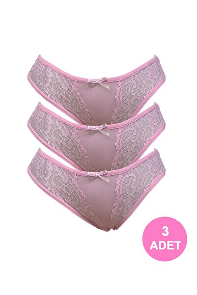 Komten Γυναικείο ροζ δαντελένιο διάφανο εσώρουχο 3 τεμαχίων