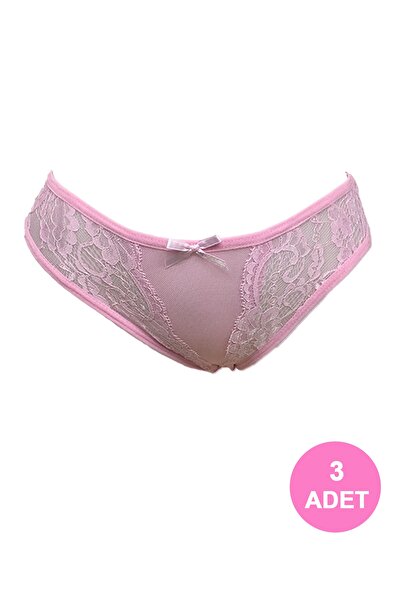 Komten Γυναικείο ροζ δαντελένιο διάφανο εσώρουχο 3 τεμαχίων