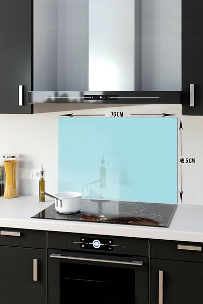 Decorita Protector de spate pentru aragaz din sticla |   Culoare uni - albastru pudra |   49,5 cm X 76 cm