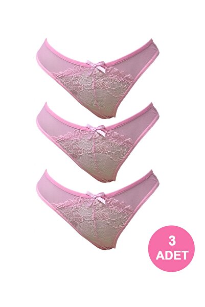 Komten Chiloți roz din dantelă transparentă pentru femei, pachet de 3