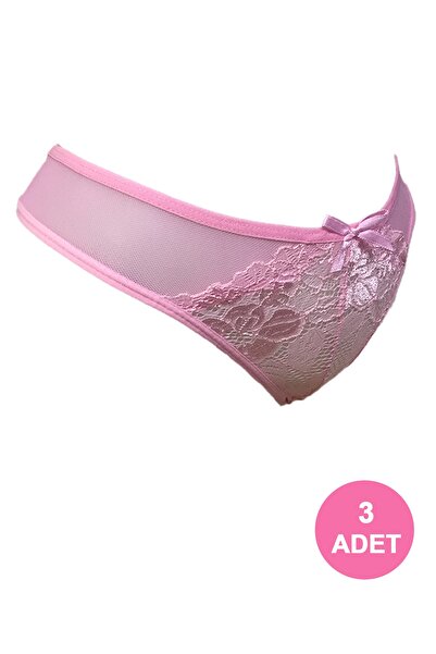 Komten Chiloți roz din dantelă transparentă pentru femei, pachet de 3