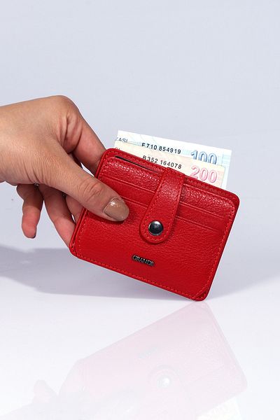 Grande 746 Genuine Leather Slim Card Holder Red with Paper Money Compartment
