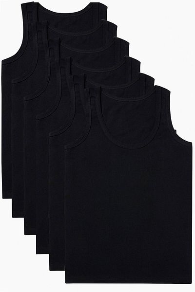 Altun Boy's Black Rib Tank Top - 6 Pieces